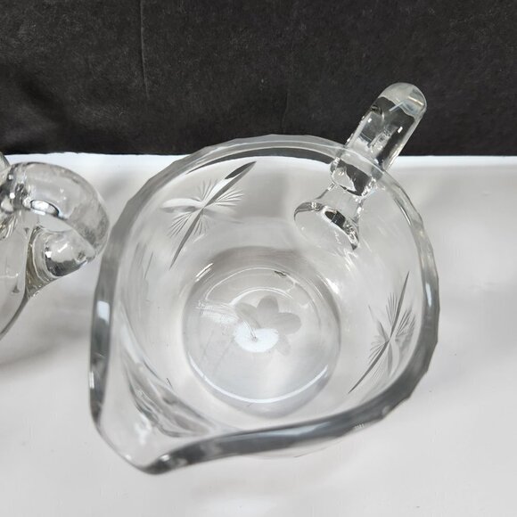 Cream and Sugar Set Vintage Lead Crystal Etched Flowers Heavy Glass - Picture 12 of 16
